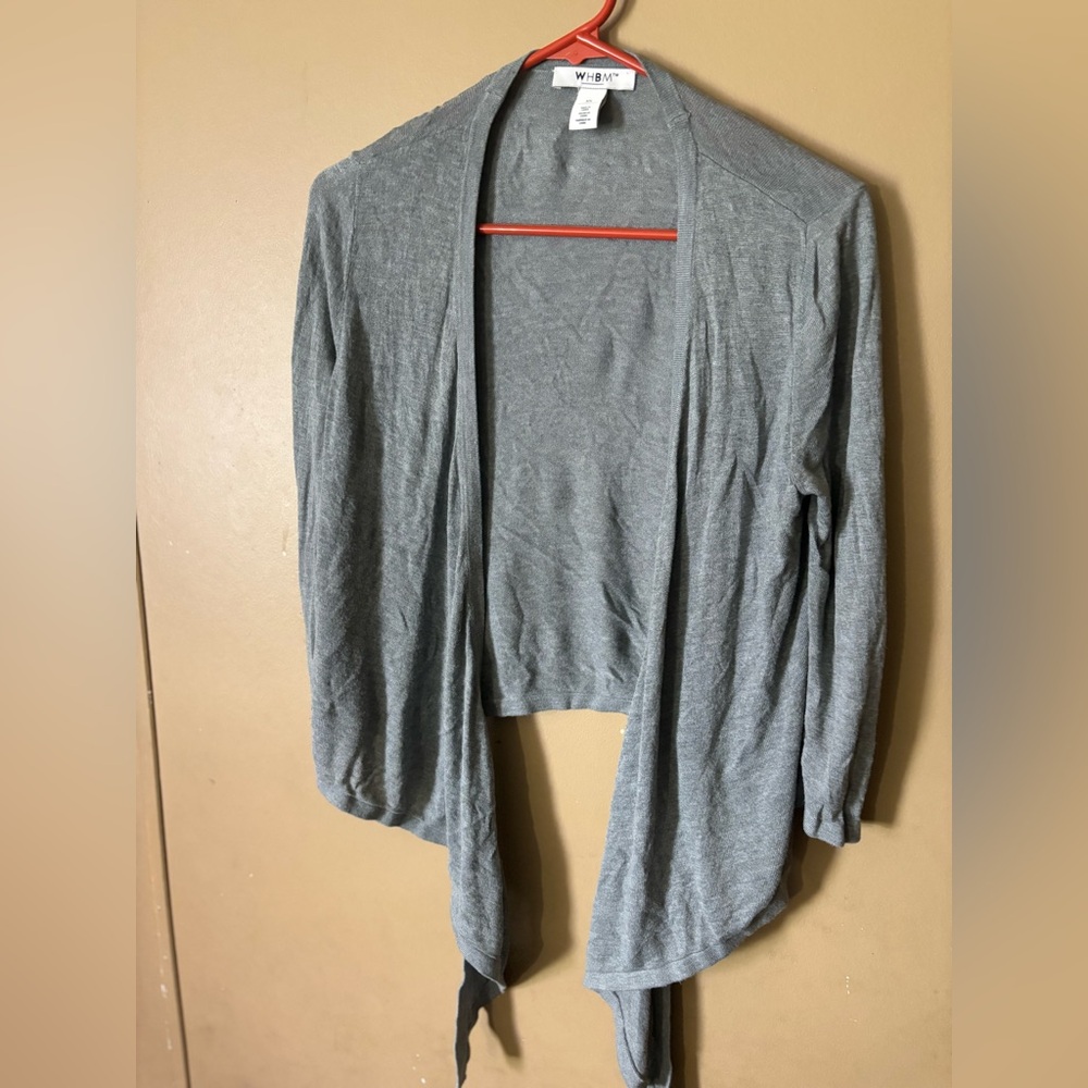 WHBM Gray Open Front Waterfall Cardigan XS Rayon Blend Lightweight Soft Layer